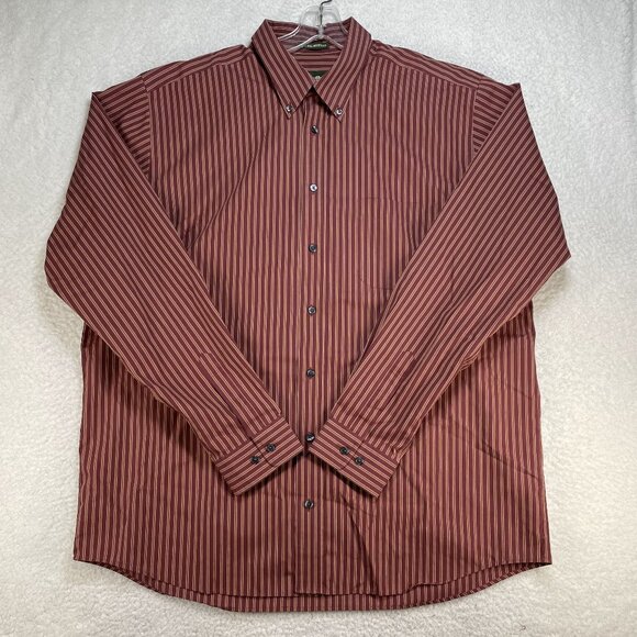 EDDIE BAUER Mens XLT Tall Wrinkle Resistant Red Striped Long Sleeve Shirt Pocket - Picture 1 of 8